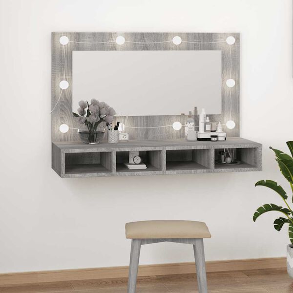 vidaXL Mirror Cabinet with LED Grey Sonoma 90x31.5x62 cm