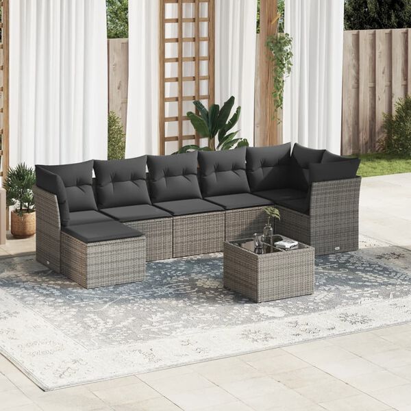 vidaXL 8 Piece Garden Sofa Set with Cushions Grey Poly Rattan