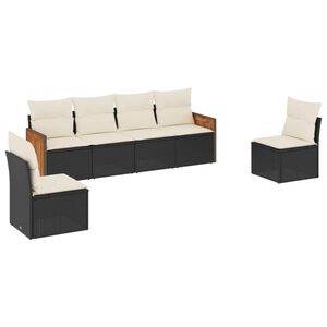 vidaXL 6 Piece Garden Sofa Set with Cushions Black Poly Rattan