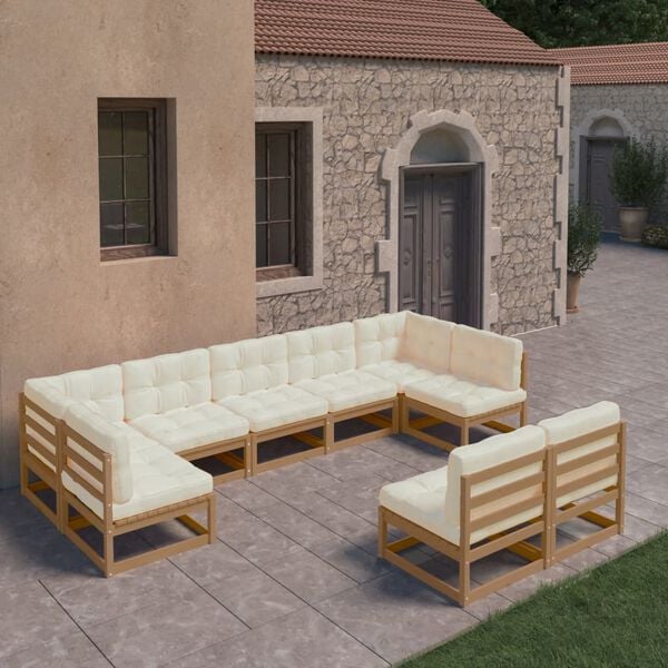 vidaXL 9 Piece Garden Lounge Set&Cushions Honey Brown Solid Pinewood
