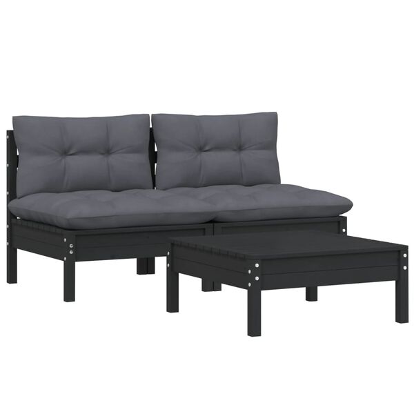 vidaXL 3 Piece Garden Lounge Set with Anthracite Cushions Pinewood