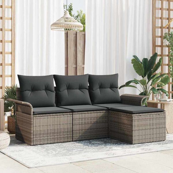 vidaXL Garden Sofa Set with Cushion 4 pcs Grey Poly rattan