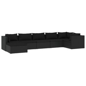 vidaXL 7 Piece Garden Lounge Set with Cushions Poly Rattan Black