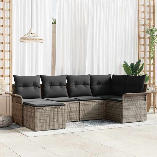 vidaXL Garden Sofa Set with Cushion 6 pcs Grey Poly Rattan