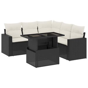 vidaXL 6 Piece Garden Sofa Set with Cushions Black Poly Rattan
