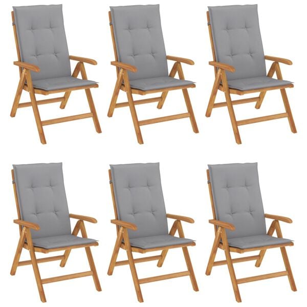 vidaXL Reclining Garden Chairs with Cushions 6 pcs Solid Wood Teak