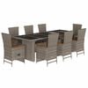 vidaXL 9 Piece Garden Dining Set with Cushions Grey Poly Rattan