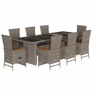 vidaXL 9 Piece Garden Dining Set with Cushions Grey Poly Rattan
