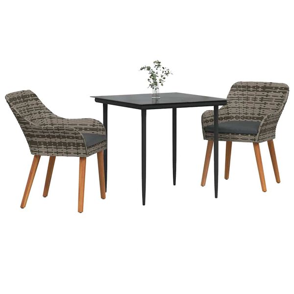 vidaXL Garden Dining Set with Cushion 3 pcs Grey Poly Rattan