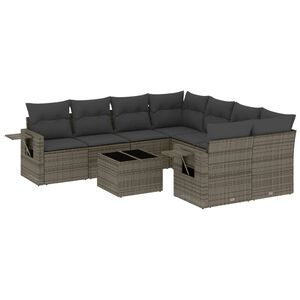 vidaXL 9 Piece Garden Sofa Set with Cushions Grey Poly Rattan
