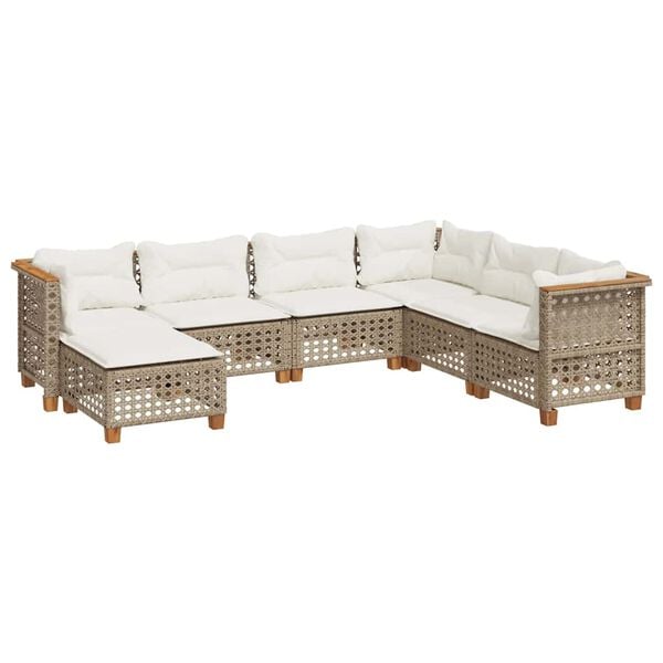 vidaXL 7 Piece Garden Sofa Set with Cushions Beige Poly Rattan
