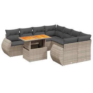 vidaXL 9 Piece Garden Sofa Set with Cushions Grey Poly Rattan