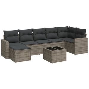 vidaXL 8 Piece Garden Sofa Set with Cushions Grey Poly Rattan