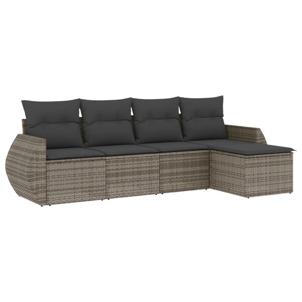 vidaXL 5 Piece Garden Sofa Set with Cushions Grey Poly Rattan