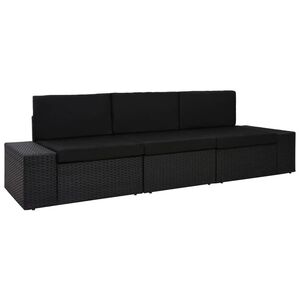 vidaXL Sectional Sofa 3-Seater Poly Rattan Black