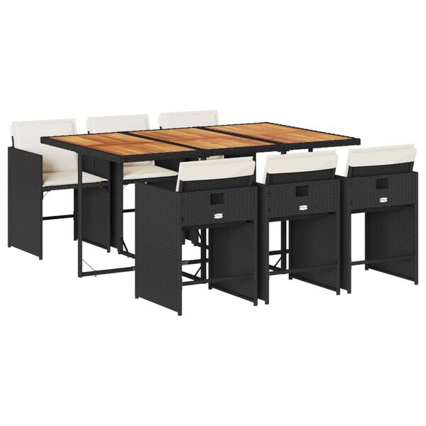 vidaXL 7 Piece Garden Dining Set with Cushions Black Poly Rattan