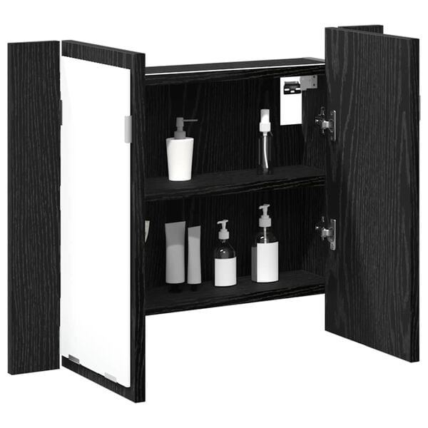 vidaXL Bathroom Mirror Cabinet with Shelf Black Oak 60 x 12 x 45 cm