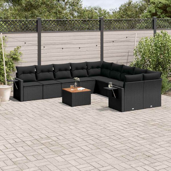 vidaXL 11 Piece Garden Sofa Set with Cushions Black Poly Rattan