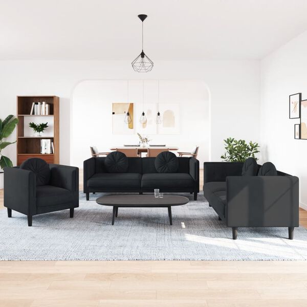 vidaXL 3 Piece Sofa Set with Pillows Black Velvet