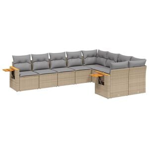 vidaXL 9 Piece Garden Sofa Set with Cushions Beige Poly Rattan