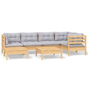 vidaXL 7 Piece Garden Lounge Set with Grey Cushions Solid Pinewood