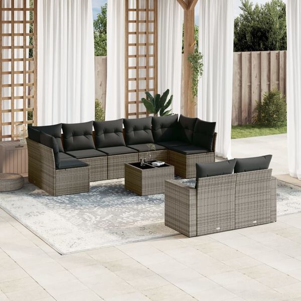 vidaXL 10 Piece Garden Sofa Set with Cushions Grey Poly Rattan