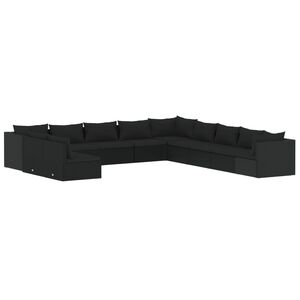 vidaXL 11 Piece Garden Lounge Set with Cushions Black Poly Rattan