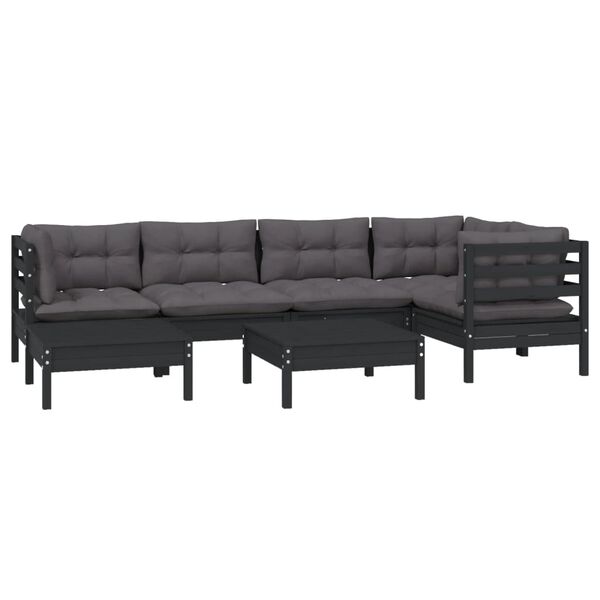 vidaXL 7 Piece Garden Lounge Set with Cushions Black Solid Pinewood