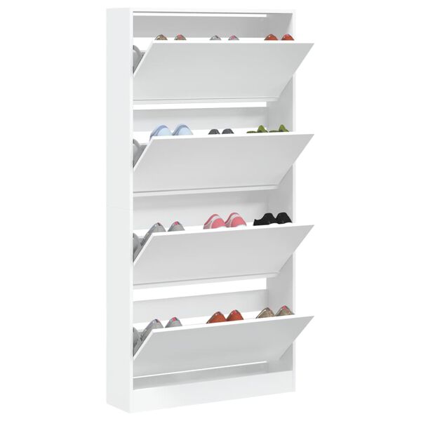 vidaXL Shoe Cabinet with 4 Flip-Drawers White 80x21x163.5 cm