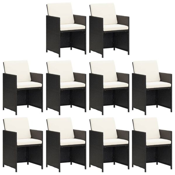 vidaXL 11 Piece Garden Dining Set with Cushions Poly Rattan Black
