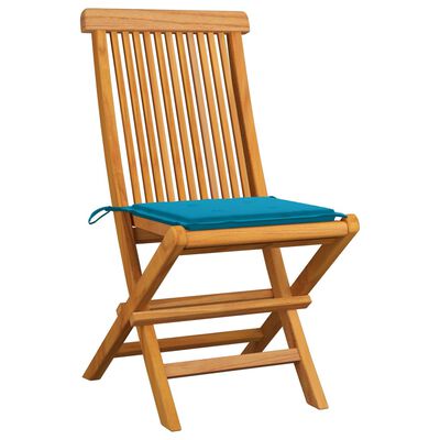 vidaXL Garden Chairs with Blue Cushions 4 pcs Solid Teak Wood