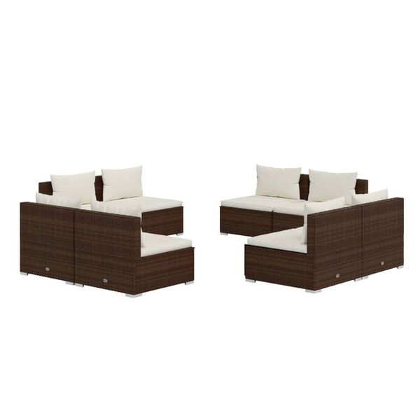 vidaXL 8 Piece Garden Lounge Set with Cushions Poly Rattan Brown