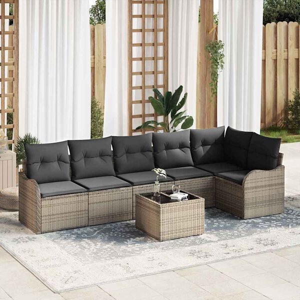 vidaXL Garden Sofa Set Grey Poly Rattan
