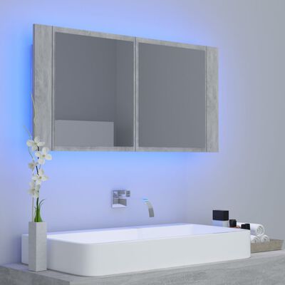 vidaXL LED Bathroom Mirror Cabinet Concrete Grey 90x12x45 cm Acrylic