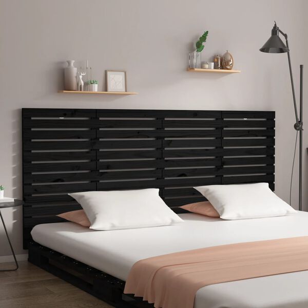 vidaXL Wall Headboard Black 186x3x91.5 cm Solid Wood Pine