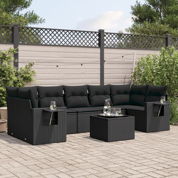 vidaXL 8 Piece Garden Sofa Set with Cushions Black Poly Rattan