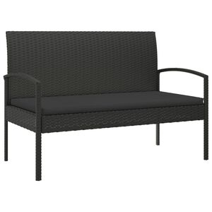 vidaXL Garden Bench with Cushion Black 105 cm Poly Rattan