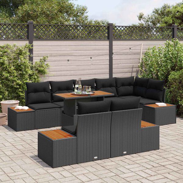 vidaXL Garden Sofa Set with Storage 9 pcs Black Poly rattan