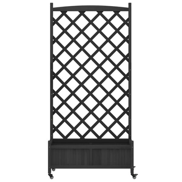 vidaXL Planter with Trellis and Wheels Black Solid Wood Fir