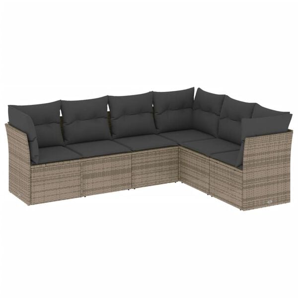 vidaXL 6 Piece Garden Sofa Set with Cushions Grey Poly Rattan