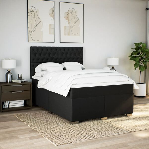 vidaXL Box Spring Bed with Mattress Black Double Fabric