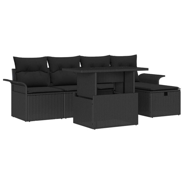 vidaXL Garden Sofa Set with Cushion 6 pcs Black Poly rattan