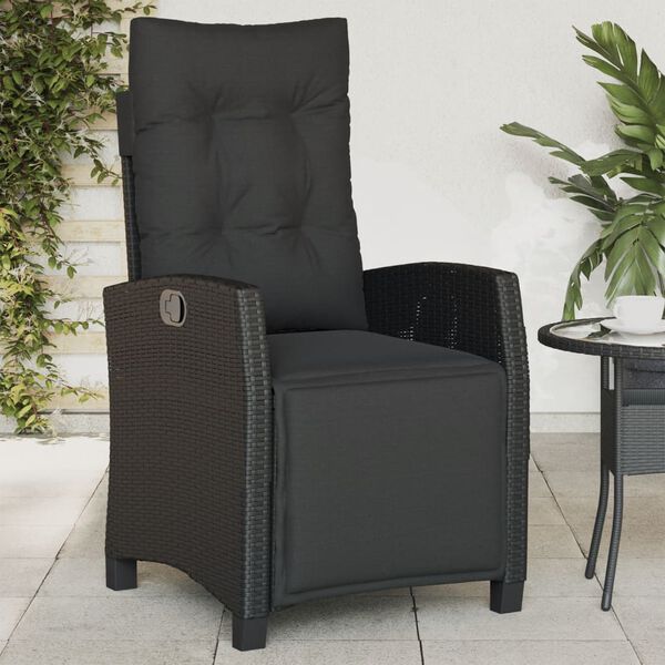 vidaXL Reclining Garden Chairs 2 pcs with Footrest Black Poly Rattan