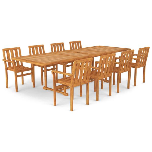 vidaXL 9 Piece Garden Dining Set Solid Teak Wood