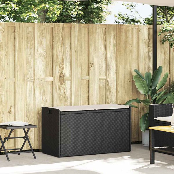 vidaXL Outdoor Storage Bench with Cushion Black 100 cm Poly Rattan