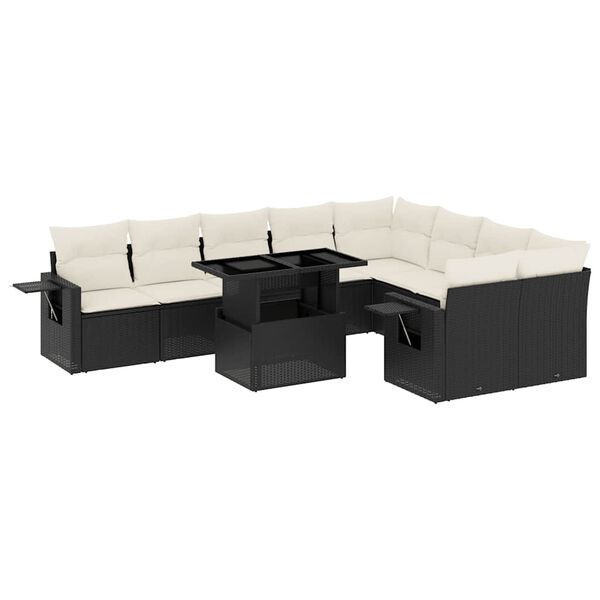 vidaXL 10 Piece Garden Sofa Set with Cushions Black Poly Rattan