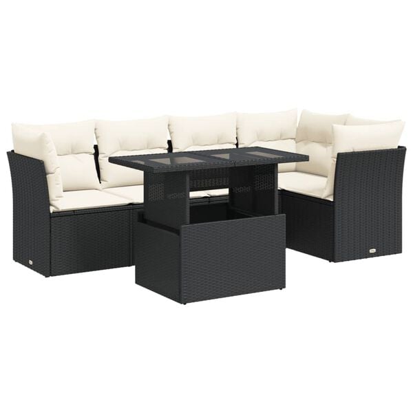 vidaXL 6 Piece Garden Sofa Set with Cushions Black Poly Rattan