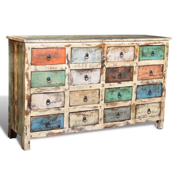 vidaXL Reclaimed Cabinet Solid Wood Multicolour with 16 Drawers