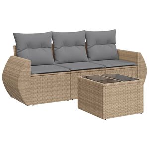 vidaXL 4 Piece Garden Sofa Set with Cushions Beige Poly Rattan