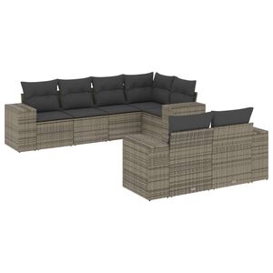 vidaXL 7 Piece Garden Sofa Set with Cushions Grey Poly Rattan